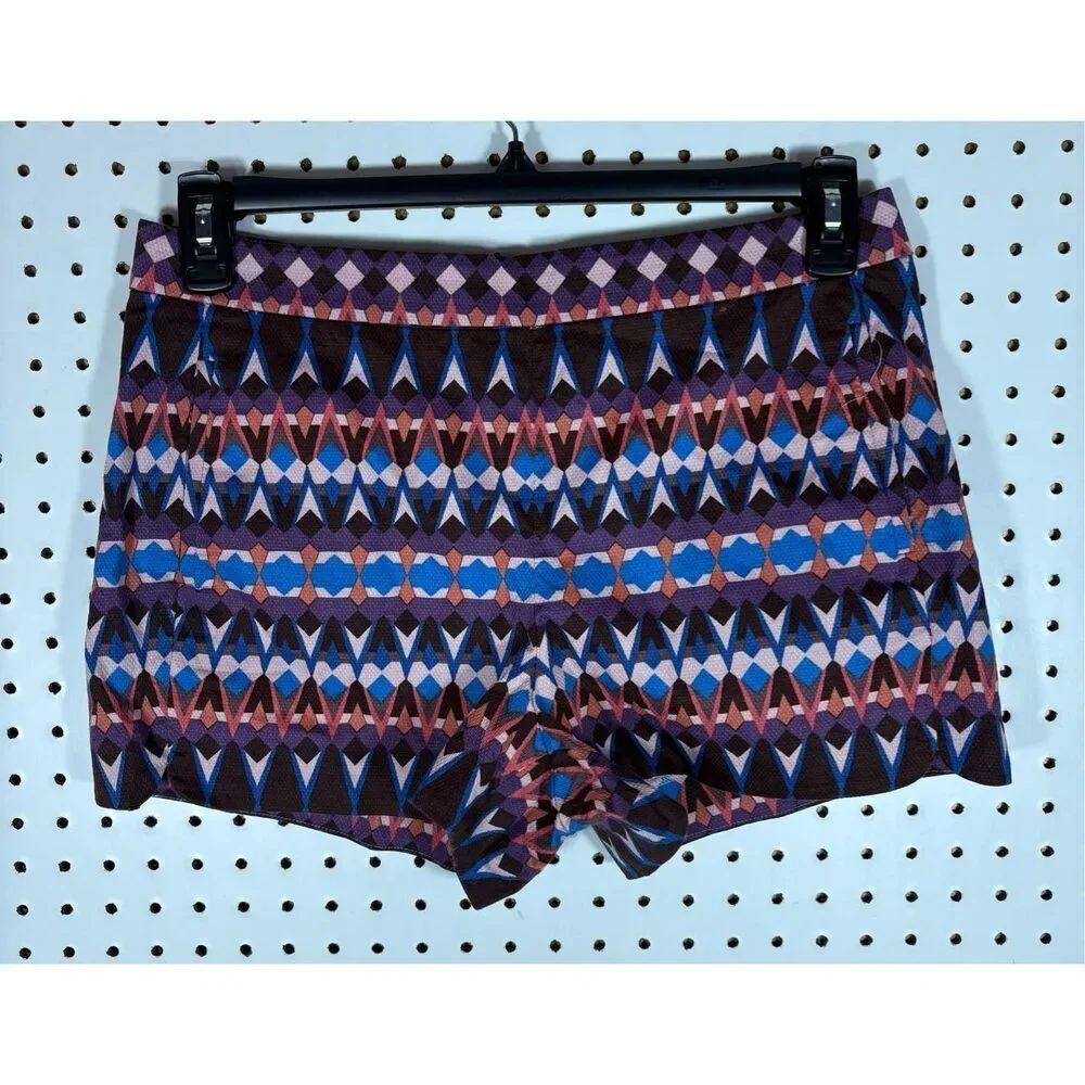 J. Crew Geometric Print Back Zip Pique Cotton Pockets Shorts Women Size 4